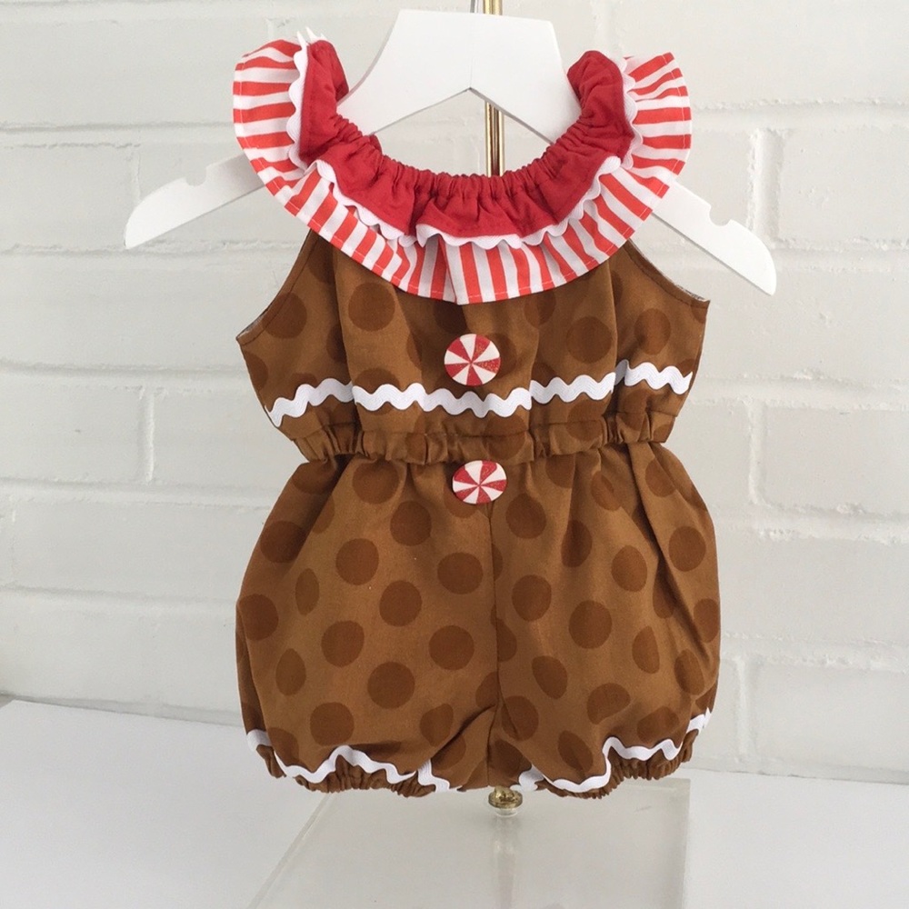 Baby Handmade Gingerbread Onesie Romper Christmas Outfit Size 3-6 Months